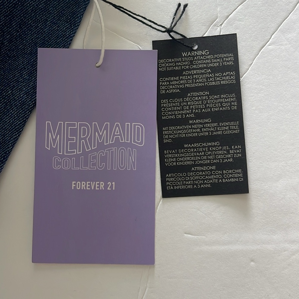 Forever 21 Mermaid Collection Jean Rhinestone Crop Jacket Size S - Picture 3 of 6